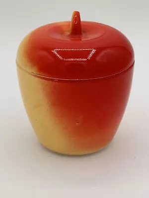 Vintage Hazel Atlas Milk Glass Red Apple Jam Jelly Jar & Lid Red & Yellow Kitsch • $11