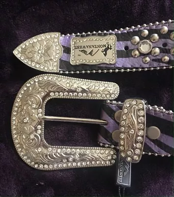 MONTANA WEST BlingBling LAVENDER CircleWOMENS RHINESTONE BELT SZ 36 • $24.99