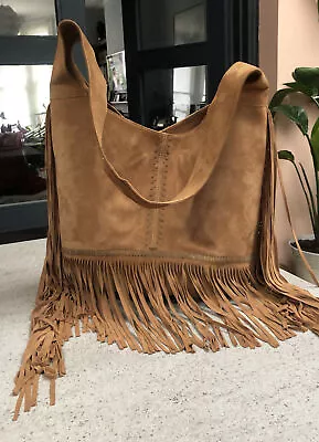 £20 • Buy Fringed Genuine Suede Tan Hobo Bag,  Simply Be