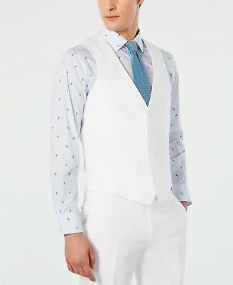 Bar III Men's Slim-Fit White Suit Vest Medium Linen • $9.24