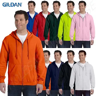 Gildan Mens Hoodie Full Zip Drawstring Ribbed Heavy Blend S-XL R-G186 • $20.13