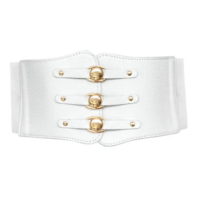 Women's Wide Belt Waistband Faux Leather Fashion Studs Elastic Stretch Corset UK • £6.64