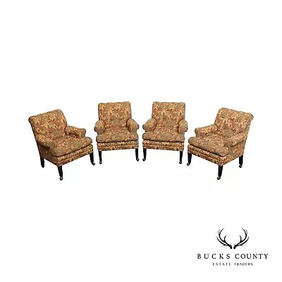 Cabot Wrenn Set Of Four Custom Upholstered Club Chairs • $1295