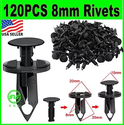 120PCS 8mm Bumper Clips Retainer Auto Car Plastic Rivets Fastener Fender Push  • $6.99