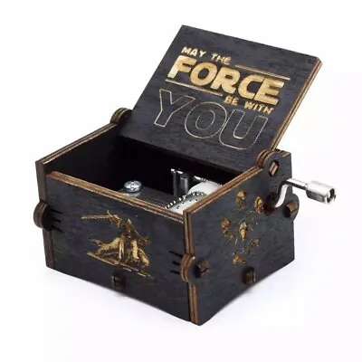 Star Wars Wooden Hand Crank Music Box Classical Antique Carved Engraved Gift • £6.99