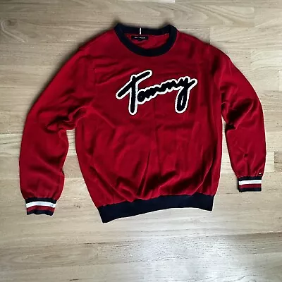 Vintage Tommy Hilfiger Jeans Crew Neck Knit Red Sweater Cotton Mens XXL • $29.99