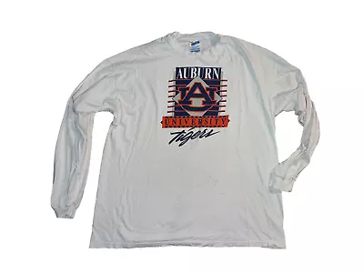 VINTAGE Auburn Tigers TShirt Adult XXL White Long Sleeve 90s Tiger Rags • $17.49