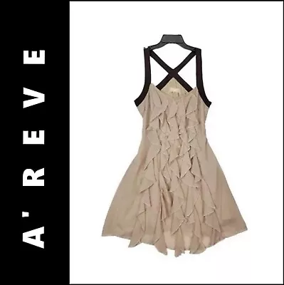 A' Reve Beige Dress Size Medium Women Sleeveless Fit & Flare Ruffle • $16.50