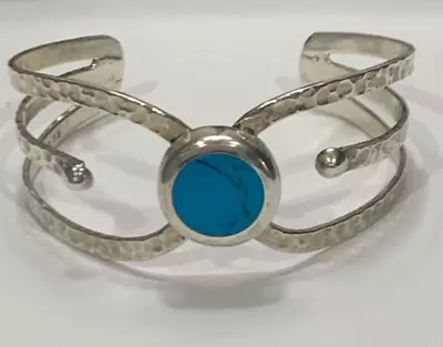Vintage Native American Sterling Silver Turquoise Cuff Bangle Bracelet Signed • $29.99