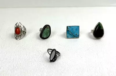 Vintage Native American Southwest Sterling Silver 925 Jewelry Lot Of 5 Rings • $200