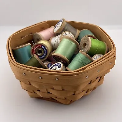 Two Dozen Vintage Wooden Spools Of Silk And Cotton Thread Longaberger Basket • $25