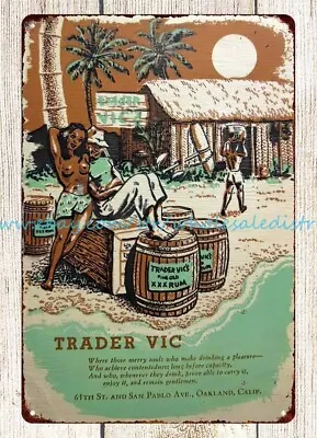 1941 Trader Vic's Cocktail Menu Tiki Bar Oakland California Metal Tin Sign • $18.96