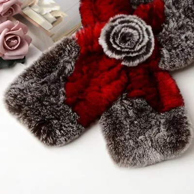 Rabbit Fur Scarf Women Winter Warm Neckerchief Handmade  Cold-resis Hat Set Lady • $15.66