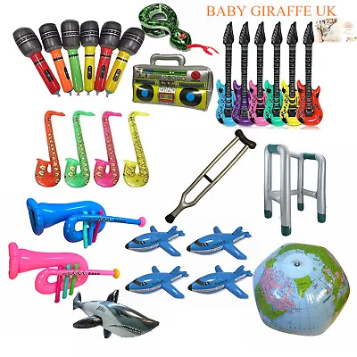 £18.99 • Buy Inflatable Blow Up Toy Guitars Saxophone Microphone Sharks Globe Trumpets Crutch