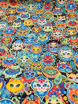 Rainbow Cat Sugar Skulls Cotton Fabric Timeless Treasures Folklorico Bright BTY • $10.99