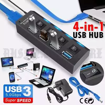 4 Port 3.0 Powered USB HUB High Speed S AC Adapter Cable PC Splitter Extender Au • $17.99