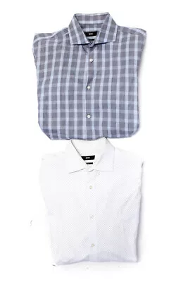 Boss Hugo Boss Mens White Polka Dot Collard Button Down Dress Shirt Size 39 Lot2 • $2.99