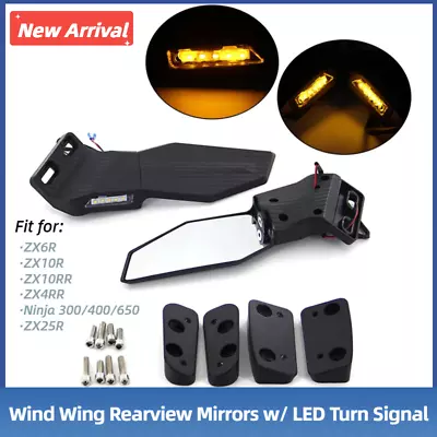 Wind Wing Rearview Mirrors W/ LED Turn Signal For NINJA ZX6R ZX9R ZX10R ZX10RR • $44.01