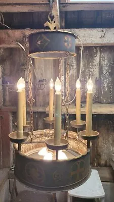 RARE !! UNIQUE Vintage ANTIQUE  CHURCH  SPANISH REVIVAL GOTHIC  CHANDELIER LIGHT • $3600