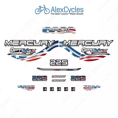 Mercury OptiMax Bluewater 225 HP USA Patriotic Outboard Laminated Decals Sticker • $39.70