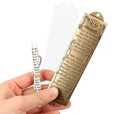Gold Mezuzah W/scroll Metal Jewish Judaica Hebrew Door Bless Free U.s. Shipping! • $13.89