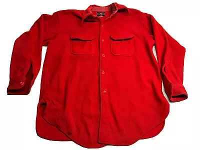 Vintage Distressed Solid Red Wool Zerotex Flannel Shirt Jacket Men’s XL • $46.82