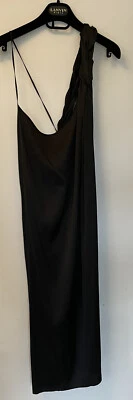 £75 • Buy Acne Black Silk Dress Size 40 EX Condition Plait Shoulder Grecian Knee Length