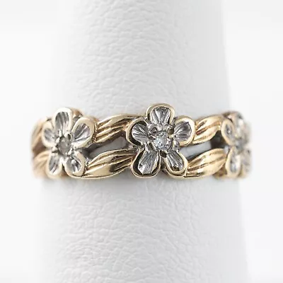 9ct Gold Band Size M 3/4 Flower Ring With CZ Stackable Gold Rings • £125