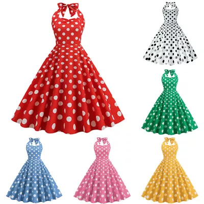 £15.69 • Buy UK Women Polka Dot 50s60s Rockabilly Halter Cocktail Party Swing Housewife Dress