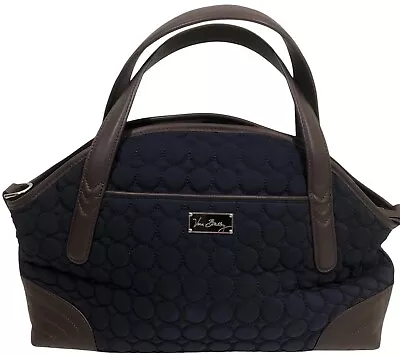 Vera Bradley Wildwood Park Quilted Navy Brown Leather Removable Crossbody Strap • $25