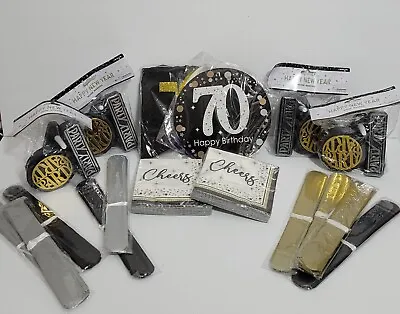 70th Birthday Decorations Party Set Black Gold Silver Cheers To 70 • $12.99