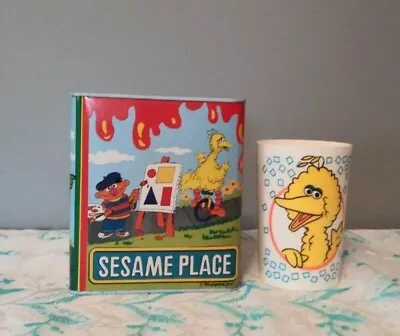 £17.98 • Buy Vintage Sesame Place Tin Savings Bank, Ernie, Oscar With Big Bird Plastic Cup