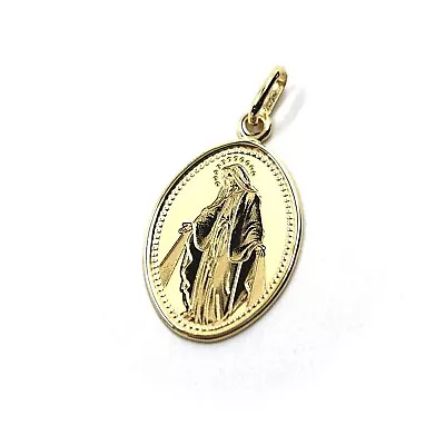 18K YELLOW GOLD OVAL MIRACULOUS MEDAL 15x20mm VIRGIN MARY MADONNA FLAT PENDANT • $209