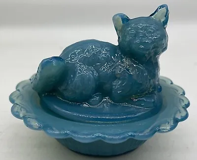 Mini Kitten - Cat Salt Cellar / Salt Dip - Georgia Blue Glass - Mosser USA • $18.99