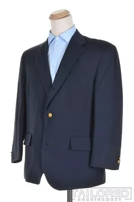 J. PRESS Solid Blue Wool Gold Button Blazer Sport Coat Jacket - 44 R • $125