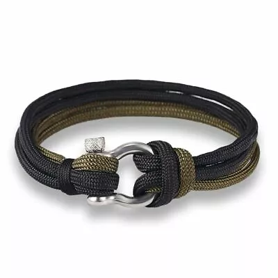 Camping Parachute Cord Survival Bracelet Men With Stainless Steel Shackle Buckle • $6.99