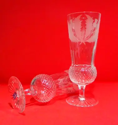 A Pair Of Edinburgh Crystal THISTLE Champagne Flutes  175mm Signed • £140