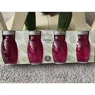 Crofton Drink Mason Jars With Lids & Straws Iridescent Pink Flamingo Sippers • $15