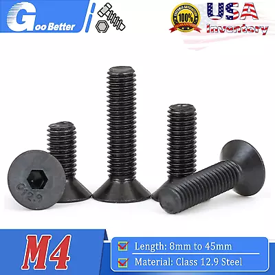 M4 Countersunk Flat Head Socket Cap Screws 12.9 Steel W/ Black Oxide DIN 7991 • $8.65