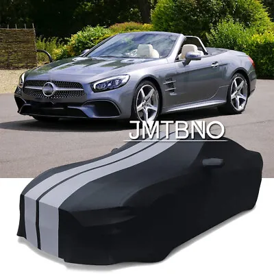 For Mercedes Benz SL550 Soft Stain Stretch Full Car Cover Black+Grey Line Indoor • $159.52