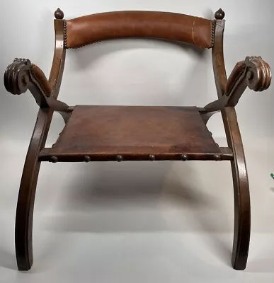 Antique Prayer Chair Kneeler 1890's Baroque Style Walnut & Brass Tacks Leather • $499.99