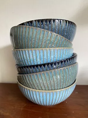 Dartington Set Of 6 Blue Ribbed Bowls 15.5cm Different Shades Reactive Glaze • £16