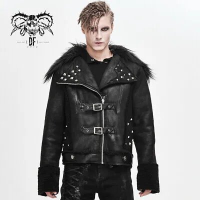 Men's Punk Rock Fur Collar Coat Street Type Cool Loose Locomotive Leather Jacket • $122.98