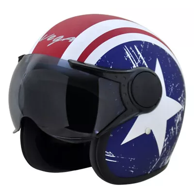 Vega Jet Captain W/Visor Dull Red Metallic Blue Open Face Helmet • $102.97