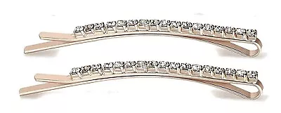 £3.45 • Buy Pair Of  Gold Crystal Diamante Barrette Bobby Pins Hair Clips Slide Pin Grip
