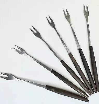 Vintage MCM Fondue Fork Set 6 PC Wood Stainless Steel Atomic Style Japan • $17.50