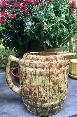 Antique Rare Morton Pottery Spongeware - Yellow Green & Brown Pitcher Jug • $100