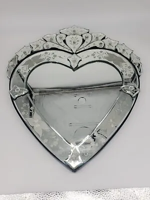 Venetian Etched And Beveled Ornate Glass Heart Shaped Mirror 19  X 16  As Is • $499.99