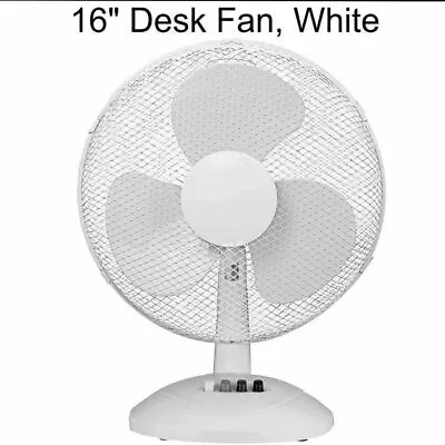 White 16  Inch Desk Top Fan Cooling With 3 Blades Radial Grill 3 Speed • £39.99