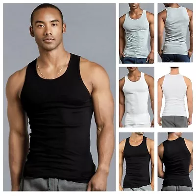 3 & 6 PACK Men Tank Top T- Shirt Cotton A-Shirt Wife Beater Ribbed  Undershirt • $11.99